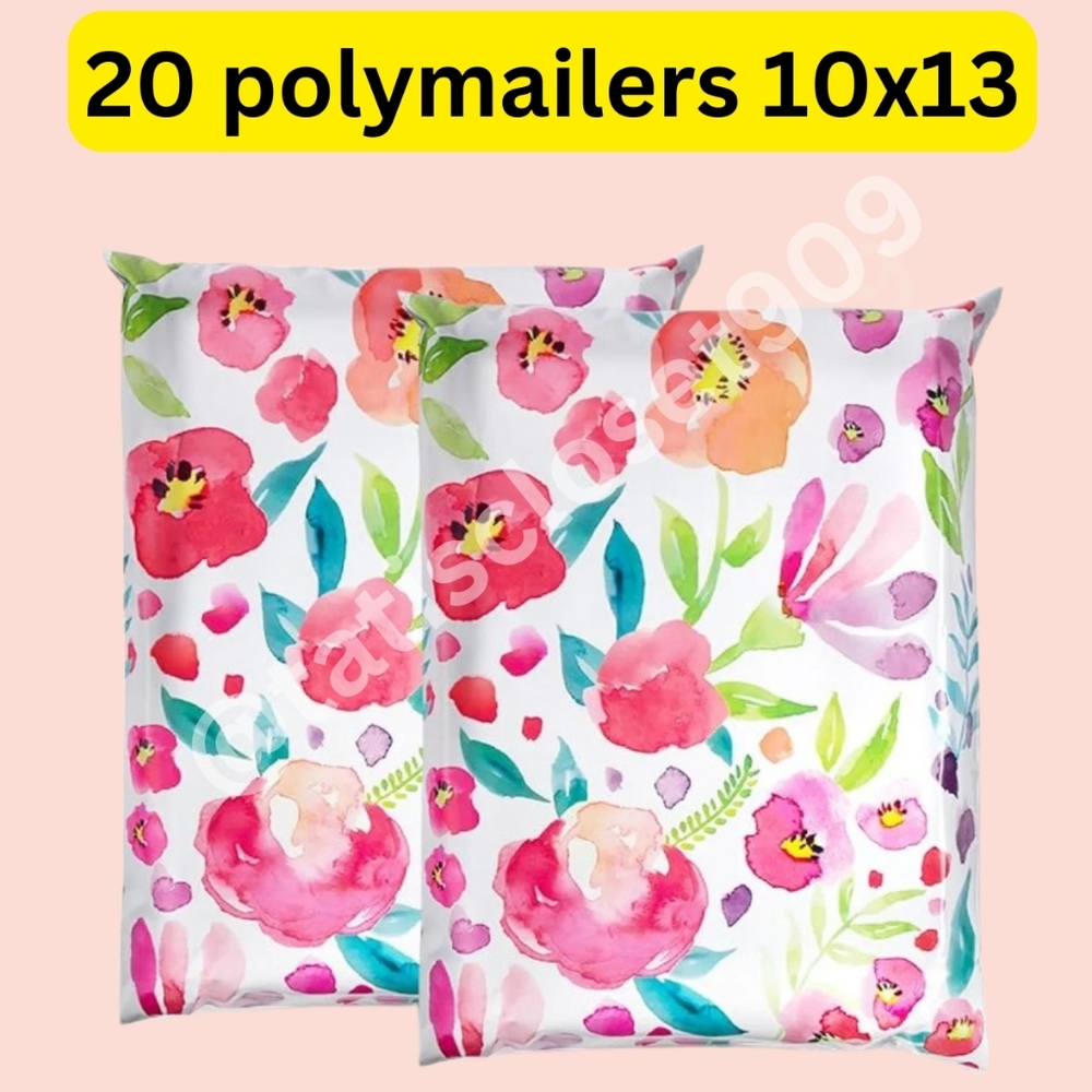 20 Pack Floral Poly Mailers -Pink Watercolor Size 10x13